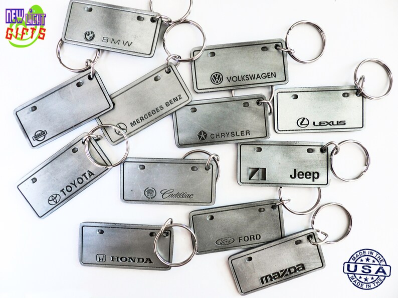 Personalized Car Brand License Plate Metal Keychain Tags Etsy