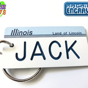 Personalized Illinois State License Plate Custom Keychain Tag - Engraved- Travel Vacation Trip Visit Name Souvenir- Vintage Keytag- Key Ring