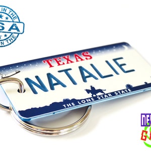 Personalized Texas Keychain Custom Engraved Key Tag Travel Vacation Roadtrip Bachelorette Trip Momento Name Souvenir Car Keys Gift image 2