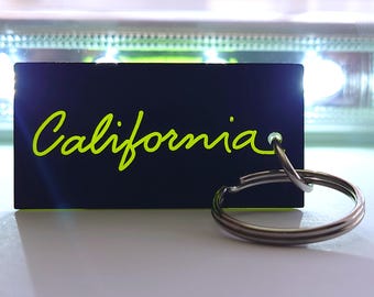 California Script Keychain Tag Bag Charm Black Matte Green Yellow Orange