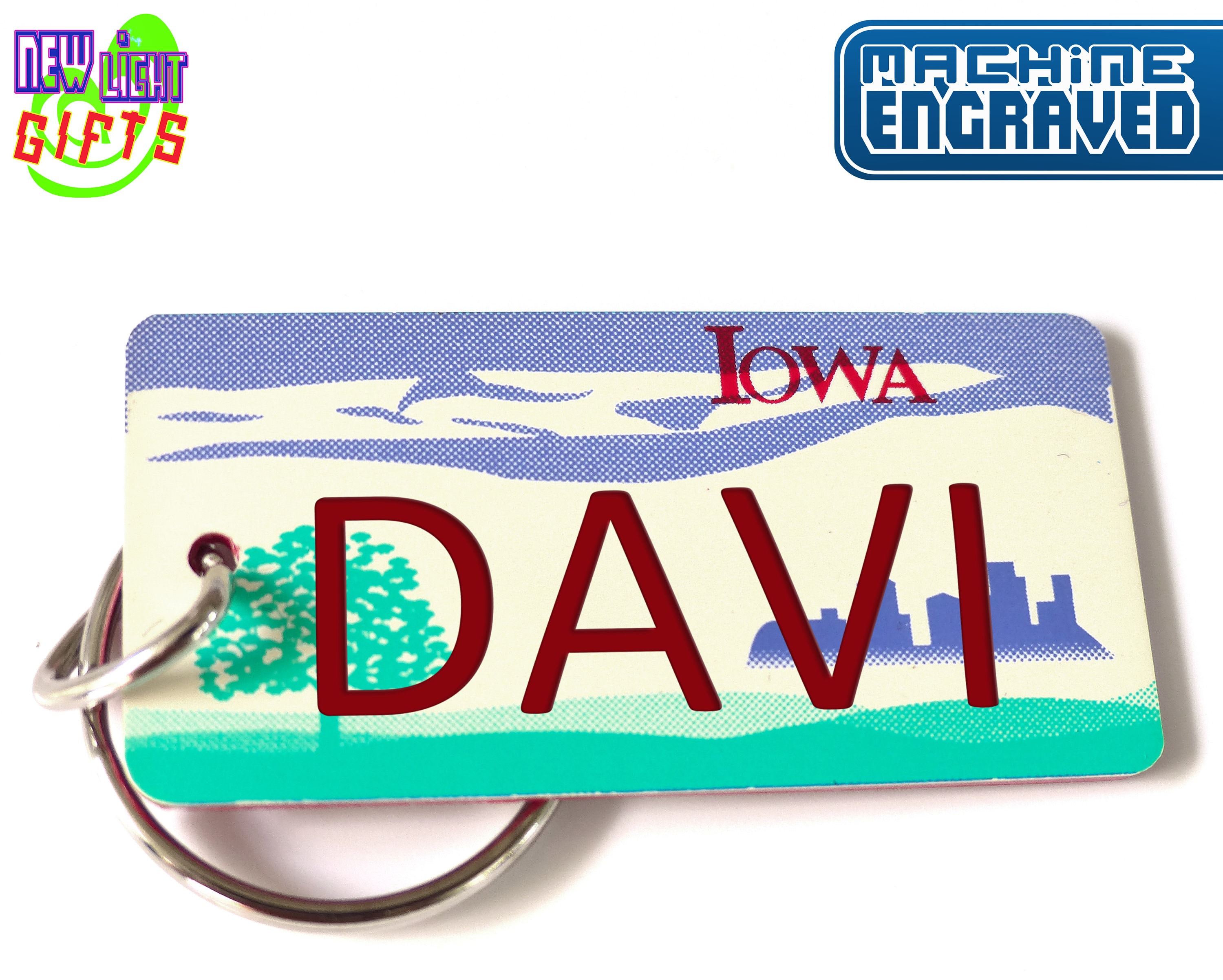 Personalized Iowa License Plate Engraved Keychain Key Tag Key Ring Any Name Made to Order