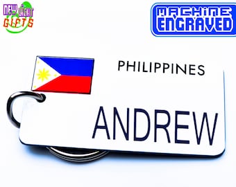 Personalized Philippines Keychain Name Tag - Machine Engraved -  Vintage - Small Vacation Travel Gift - Souvenirs