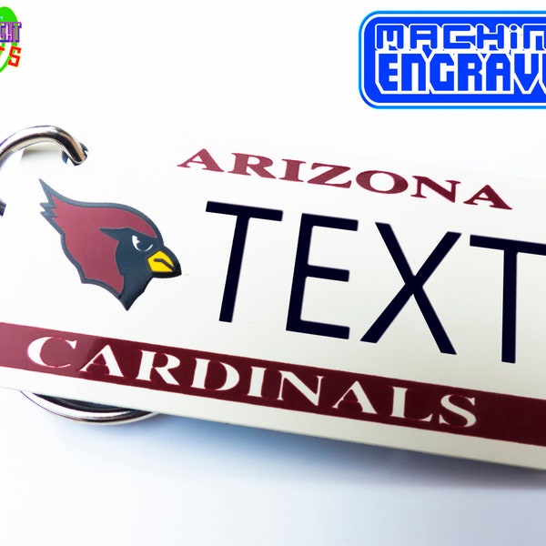 Personalized Arizona Cardinals Keychain Plate Tag- Vintage Keytag - Machine Engraved - Fan Souvenir - Coach Gift - Licensed NFL Key Ring