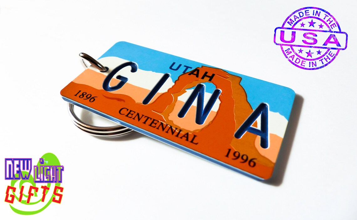 Personalized Utah License Plate Keychain Tag Centennial Etsy