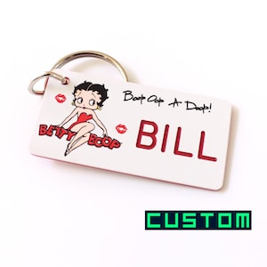 Personalized Betty Boop Keychain  Kisses - Custom Engraved Key Tag - Vintage Retro Cartoon - Collectible - Betty Boop Fan Gift Key Ring Fob