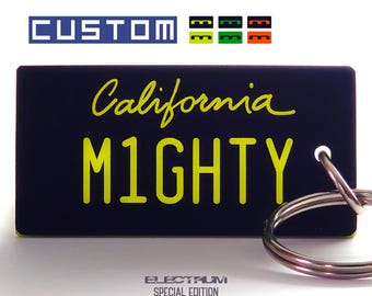 Etiqueta para llavero personalizada con el logo de California Electrum - Etiqueta para bolso - Dije para bolso - Grabado personalizado - Negro, verde, naranja, amarillo, neón brillante - Mighty Tagz
