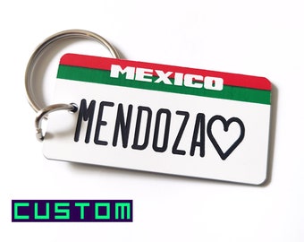 Personalized Mexico Keychain - Custom Engraved Key Tag - Trip Vacation Roadtrip Momento Souvenir - Retro Mexico Name Tags - Mexico Key Ring