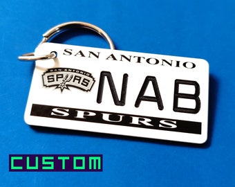 Personalized San Antonio Spurs Keychain - Custom Engraved Key Tag - Sports Bag Name Tag - Fan Coach Car Keys Gift - Licensed NBA Key Ring