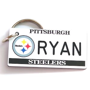 Personalized Steelers Key Tag - Bag Charm Tag - Custom Engraved keychain - Football Bag Name Tags - Coach Keys Gift - Licensed NFL Key Ring