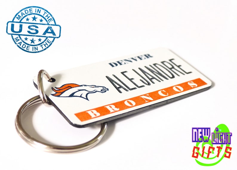 Personalized Denver Broncos Keychain Plate Tag Vintage Etsy
