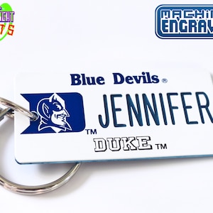 Personalized Duke Blue Devils Keychain Plate Tag - Custom Machine Engraved - Fan Souvenir - College Student Gift - Licensed NCAA Key Ring