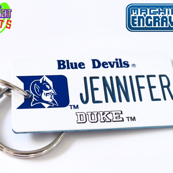 Personalized Duke Blue Devils Keychain Plate Tag - Custom Machine Engraved - Fan Souvenir - College Student Gift - Licensed NCAA Key Ring