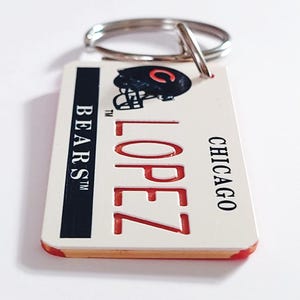 Personalized Chicago Bears Keychain Football Bag Name Tags Bag Charm Key Tag Engraved Plastic Licensed NFL Key Ring image 3