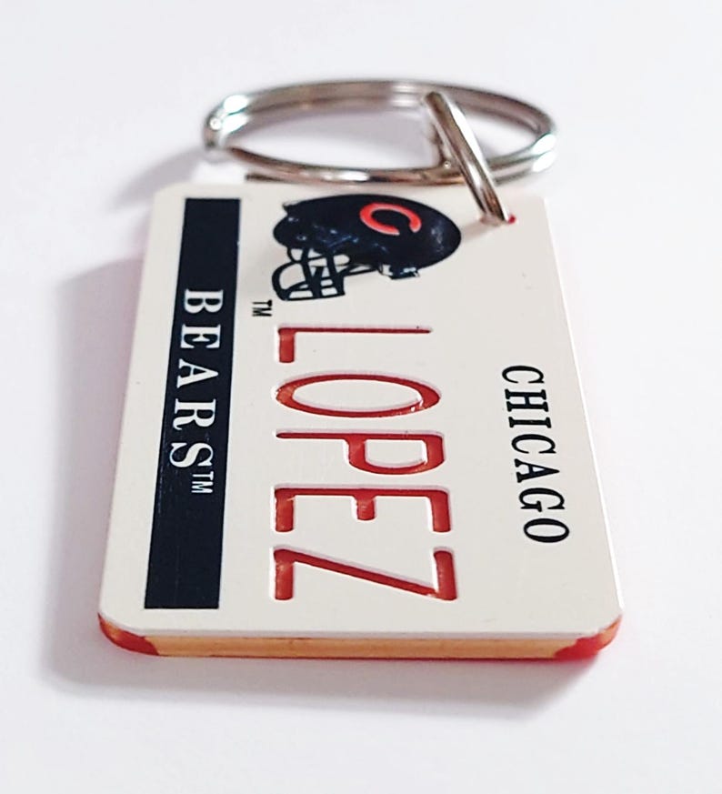 Personalized Chicago Bears Keychain Football Bag Name Tags Bag Charm Key Tag Engraved Plastic Licensed NFL Key Ring image 3