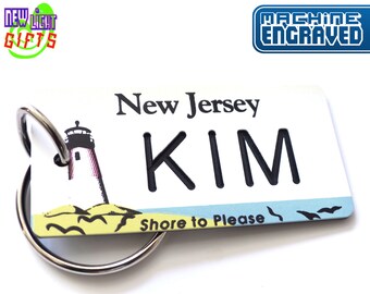Personalized New Jersey State License Plate Custom Keychain Tag - Key Tag - Travel Vacation Trip Visit Name Souvenir- Vintage Retro Key Ring