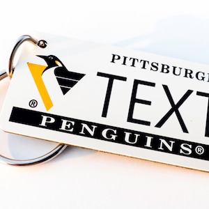 Personalized Pittsburgh Penguins Keychain Plate Tag- Vintage Keytag - Machine Engraved - Fan Souvenir -Coach Gift -Licensed NHL Key Ring