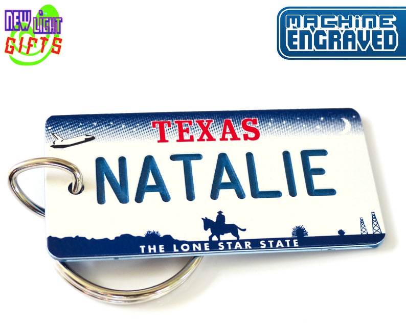 Personalized Texas Keychain Custom Engraved Key Tag Travel Vacation Roadtrip Bachelorette Trip Momento Name Souvenir Car Keys Gift image 1