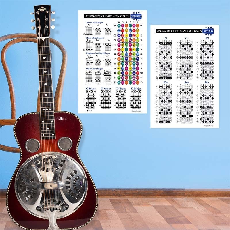 Resonator Dobro Guitar Chords, Scales and Fretboard Poster Set GBDGBD