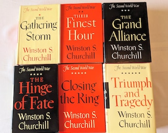 Winston Churchill, The Second World War Complete Set 1st Amer. Ed, Book of Month Club 6 Volumes, Military History, Global War, Library Decor