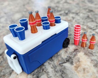 1/10 Scale Ice Chest Cooler, Optional Mini Solo Cups & Soda Bottles. Working Parts!!