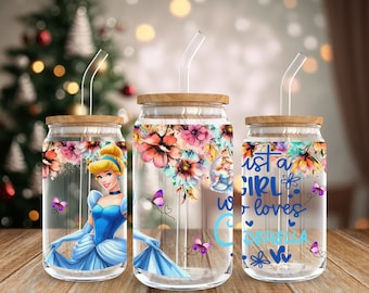 Princess 16oz Libbey Glass Can Wrap Tumbler PNG, Cartoon Movie Tumbler PNG Sublimation, Cartoon Character 16 Oz Libbey Full Wrap Template