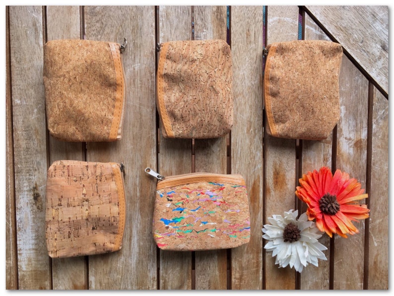 for her,gift idea eco-friendly bag different textures Cork-leather Small soft cork coin purse