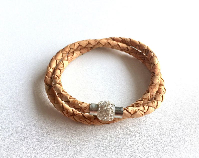 FREE SHIPPING vegan cork bracelet with magnetic clasp Portuguese Genuine double colorful cork handmade bracelet charm womens bracelet