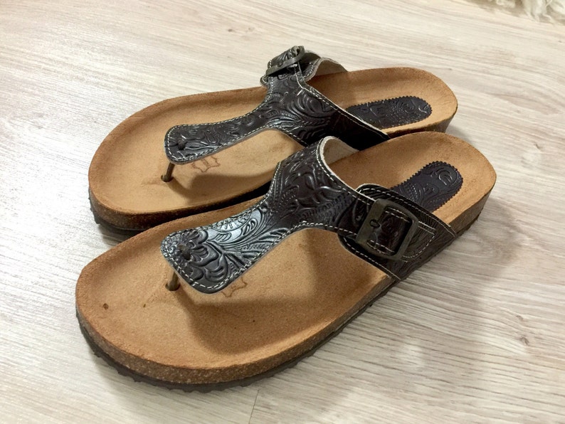 Cork and Leather Men Sandals Cork Sole Platform Slides Cork and Leather Men Sandals Cork Sole Platform Slides