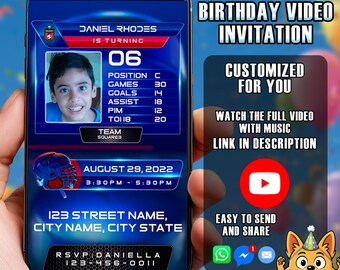 Animated Hockey Birthday Video Invitation: Digital Party Invite