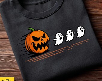 Spooky Halloween PNG Clipart: Pumpkin Chasing Ghosts (Digital Download)