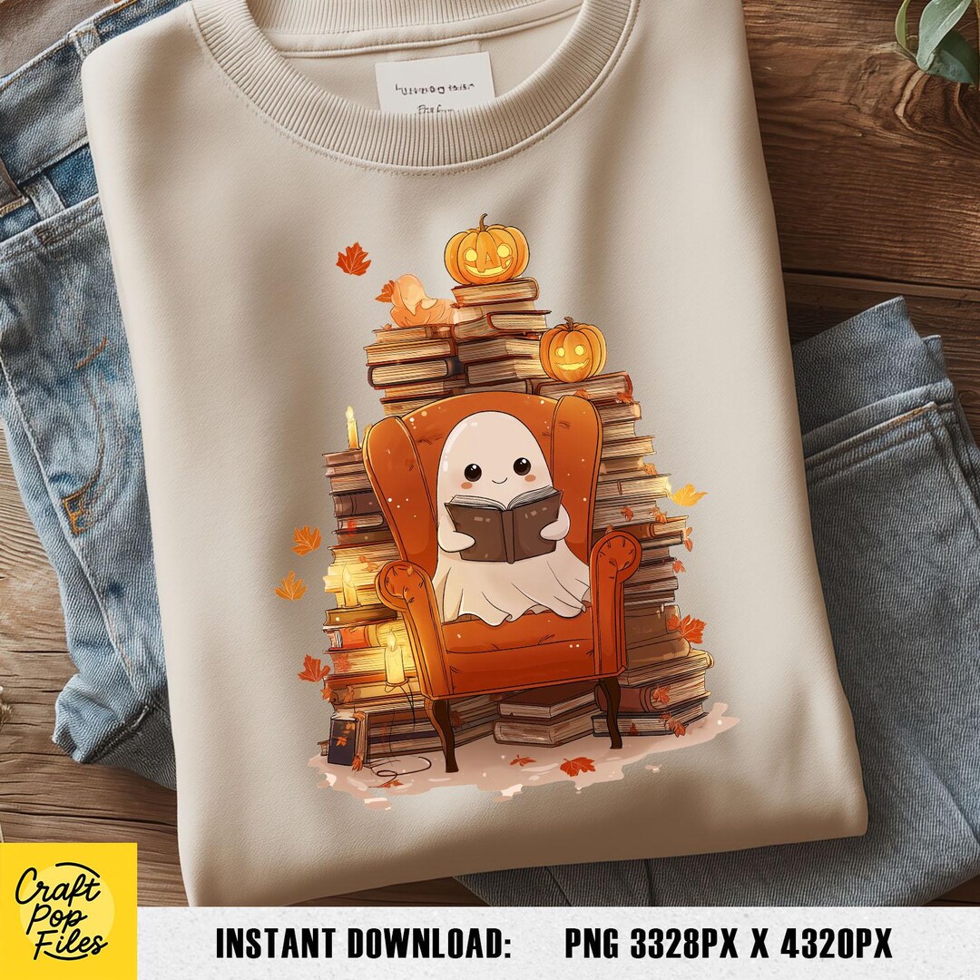 Halloween Librarian Ghost PNG, Reading Books Clipart (digital Download ...