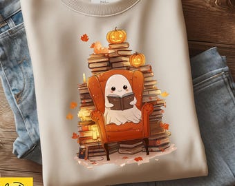 Halloween Librarian Ghost PNG, Reading Books Clipart (Digital Download)