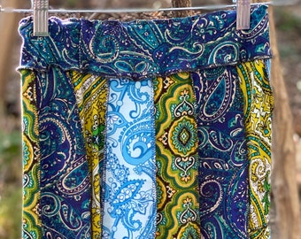 XS Funky Paisley Boho Upcycled Skirt, Eco Fashion,Recycled Clothing