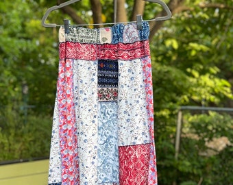 Small / Tall Pinks and Blues Boho Upcycled Skirt, Eco Fashion,Recycled Clothing