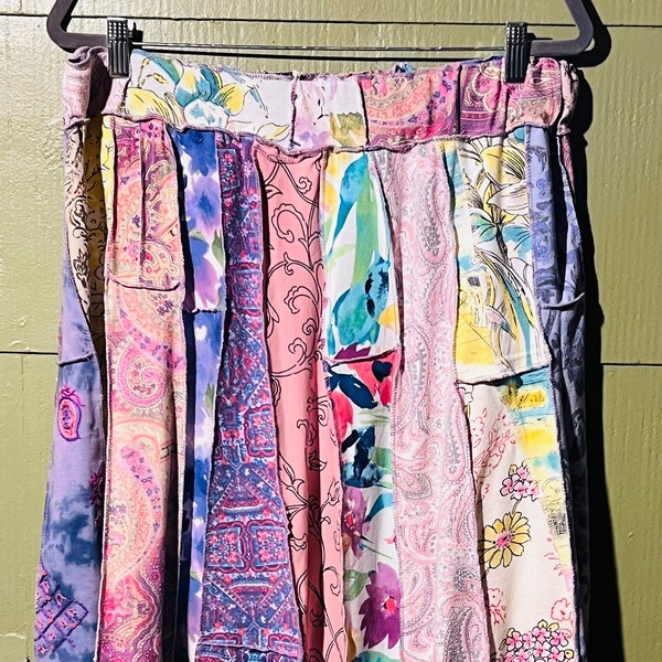 2X Sweet Spring Upcycled Boho Skirt, Eco Fashion,Recycled Clothing