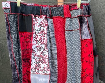 4X Reds and Grays Upcycled Boho Skirt, Eco Fashion,Recycled Clothing