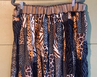 3X Animal Prints Upcycled Skirt, Eco Fashion,Recycled Clothing