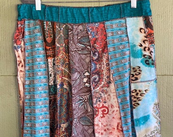2X Love these Colors Upcycled Boho Skirt, Eco Fashion,Recycled Clothing