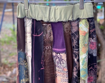 Extra Small Greens and Browns Boho Upcycled Skirt