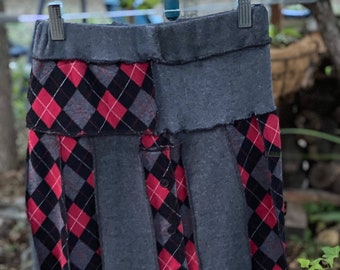 XS Argyle Upcycled Skirt, Eco Fashion,Recycled Clothing