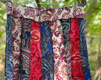 XL Funky Paisley Boho Upcycled Skirt, Eco Fashion,Recycled Clothing