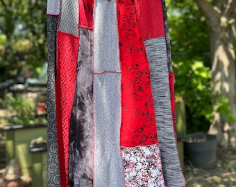XL Reds and Grays Boho Skirt, Eco Fashion,Recycled Clothing