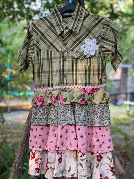 pink and green plaid dress 2PCS 1950s Oktoberfest White Top & Green Plaid Dress & Pink Apron