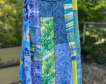 2X Lime Green and Blues Upcycled Boho Skirt, Eco Fashion,Recycled Clothing