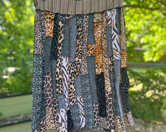 Large Animal Prints Upcycled Skirt, Eco Fashion,Recycled Clothing