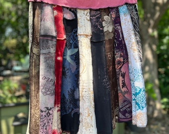 XL Oldy Worldy Boho Upcycled Skirt, Eco Fashion,Recycled Clothing