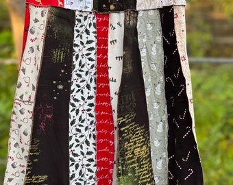XL Christmas Funky Boho Skirt, Eco Fashion,Recycled Clothing