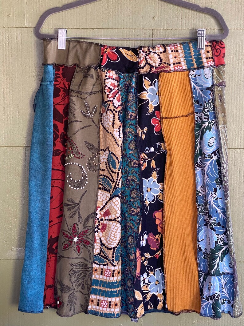 2X Blues and Golds Upcycled Boho Skirt Eco Fashionrecycled Etsy