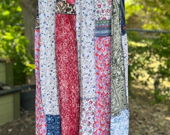 Large / Tall Pinks and Blues Boho Upcycled Skirt, Eco Fashion,Recycled Clothing