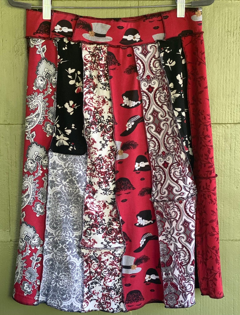 XL Ladies in Hats Red and Black Boho Upcycled Skirt Eco Etsy